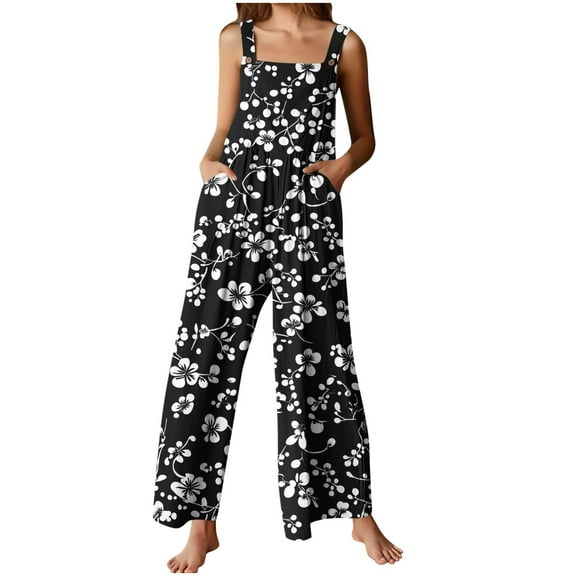 Hvot&aat Womens Fashion Summer Flower Printing Button Pocket Jumpsuits Jeans Jumpsuit