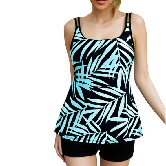Hvot&aat Womens Flowy Tankini Swimsuits Double Up Spaghetti Straps Bathing Suits Tops with Boyshorts Loose Fit Swimwear