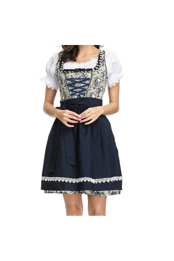 Womens Halloween Costume, German Traditional Bavarian Dirndl Dress for Beer Maid Cosplay Oktoberfest Carnival Party