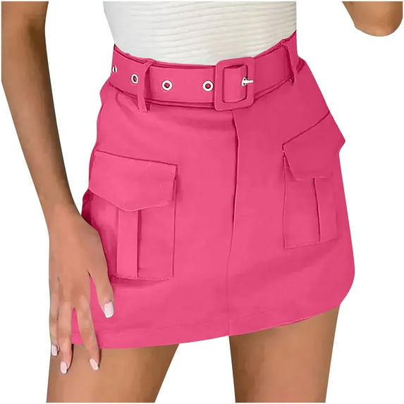 Hvot&aat Womens High Waisted Buckle Short Skirt Pants Solid Color Zipper Mini Cargo Fashionable Casual Flap Pockets Skirt Pants