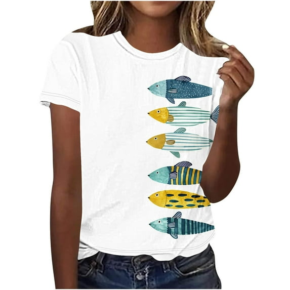 Hvot&aat Womens New Cute Print T-Shirts Casual Crew Neck Short Sleeve Tops Fashion Loose Fit Summer Tee