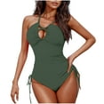 thumbnail image 1 of Hvot&aat Womens One Piece Swimsuit Sexy Crossing Drawstring Backless Bikinis Bathing Suit Ruched Tummy Control Swimwear, 1 of 3