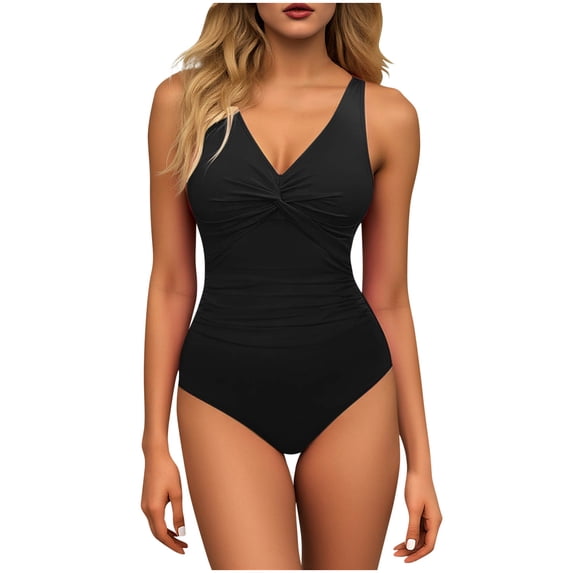 Hvot&aat Womens One Piece Tummy Control Swimsuit Slimming Solid Color Backless Bathing Suit Retro Swimwear with Adjustable Strap