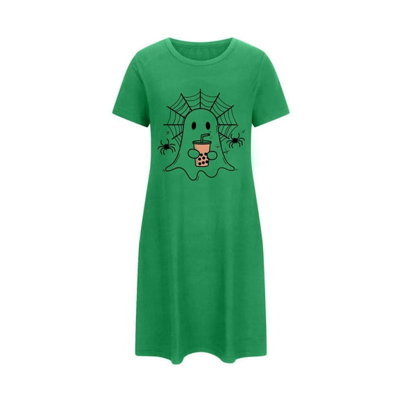 Hvot&aat Womens Pajamas Halloween Ghost Printed Short Sleeve Nightdress Mini T Shirt Sleepwear
