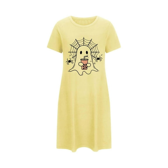Hvot&aat Womens Pajamas Halloween Ghost Printed Short Sleeve Nightdress Mini T Shirt Sleepwear