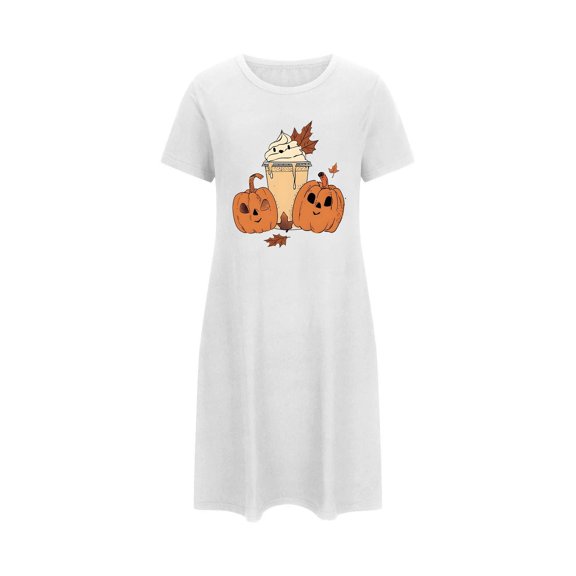 Hvot&aat Womens Pajamas Halloween Ghost Printed Short Sleeve Nightdress Mini T Shirt Sleepwear