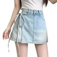 thumbnail image 1 of Hvot&aat Womens Plus Size Retro Skorts High Waisted Tie Up Denim Culotte Y2k Mini Denim Skirt Pants, 1 of 1