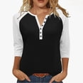 thumbnail image 1 of Hvot&aat Womens Raglan Color Block Tops 3/4 Sleeve Button V Neck T-shirt Casual Regular Fit Basic Blouses, 1 of 7