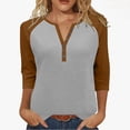 thumbnail image 1 of Hvot&aat Womens Raglan Color Block Tops 3/4 Sleeve Button V Neck T-shirt Casual Regular Fit Basic Blouses, 1 of 7