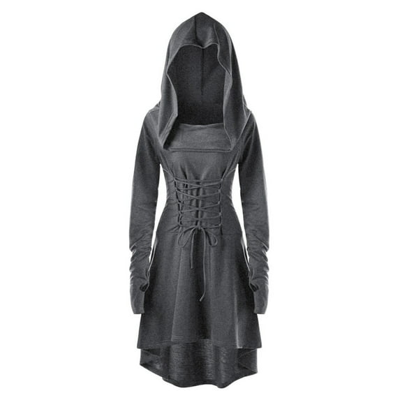 Hvot&aat Womens Renaissance Halloween Costume Medieval Vintage Lace-Up Hooded Punk Gothic Pullover Dresses