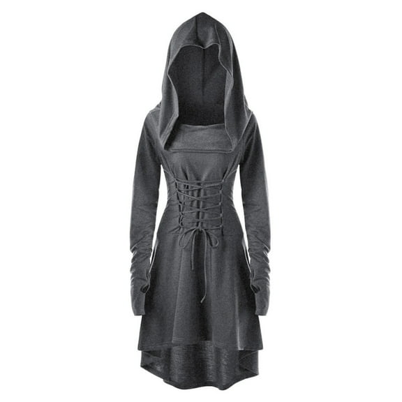 Hvot&aat Womens Renaissance Halloween Costume Medieval Vintage Lace-Up Hooded Punk Gothic Pullover Dresses