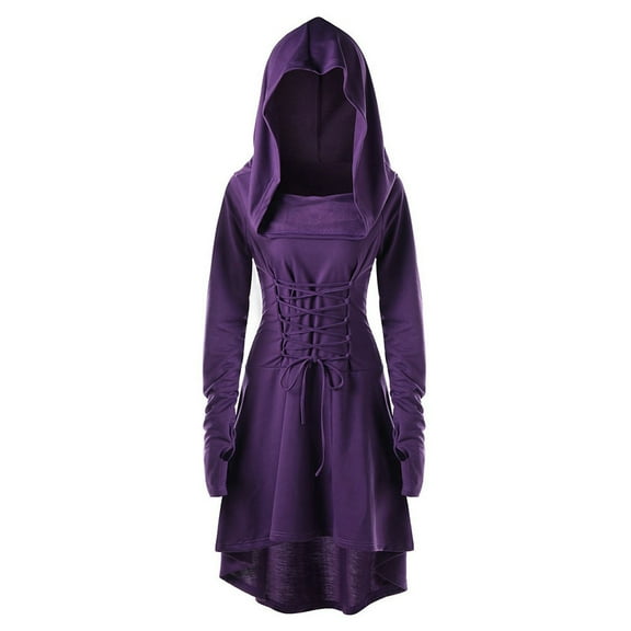Hvot&aat Womens Renaissance Halloween Costume Medieval Vintage Lace-Up Hooded Punk Gothic Pullover Dresses