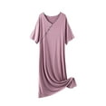 thumbnail image 1 of Hvot&aat Womens Retro Chinese Style Nightgown Short Sleeve Thin Sleepshirt Loose Fit Casual Summer Long Pajama Dress, 1 of 7