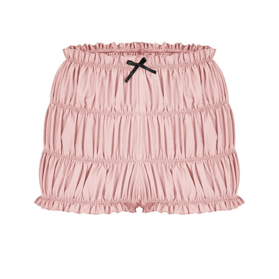 Hvot&aat Womens Ruffle Tiered Bloomers Bow Front Y2k Ruched Solid Color Mini Shorts Cute Lolita Layered Shorts