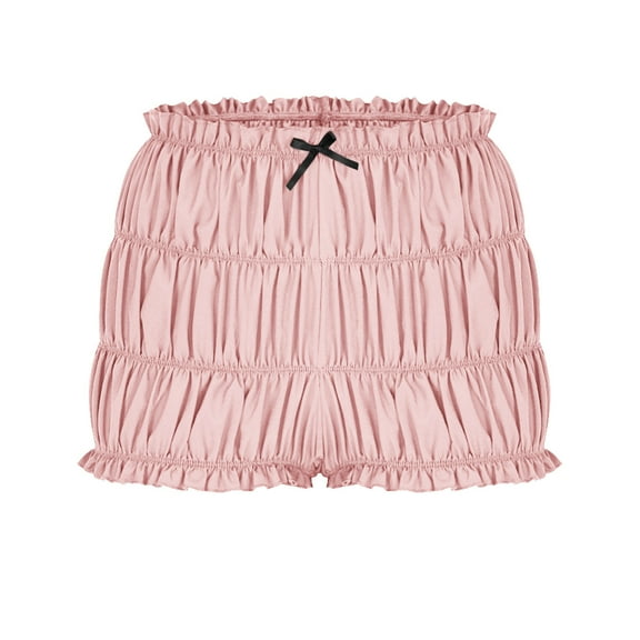 Hvot&aat Womens Ruffle Tiered Bloomers Bow Front Y2k Ruched Solid Color Mini Shorts Cute Lolita Layered Shorts