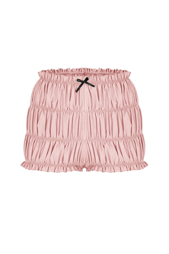 Womens Ruffle Tiered Bloomers Bow Front Y2k Ruched Solid Color Mini Shorts Cute Lolita Layered Shorts