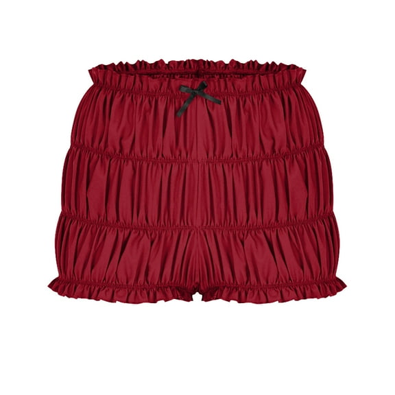 Hvot&aat Womens Ruffle Tiered Bloomers Bow Front Y2k Ruched Solid Color Mini Shorts Cute Lolita Layered Shorts