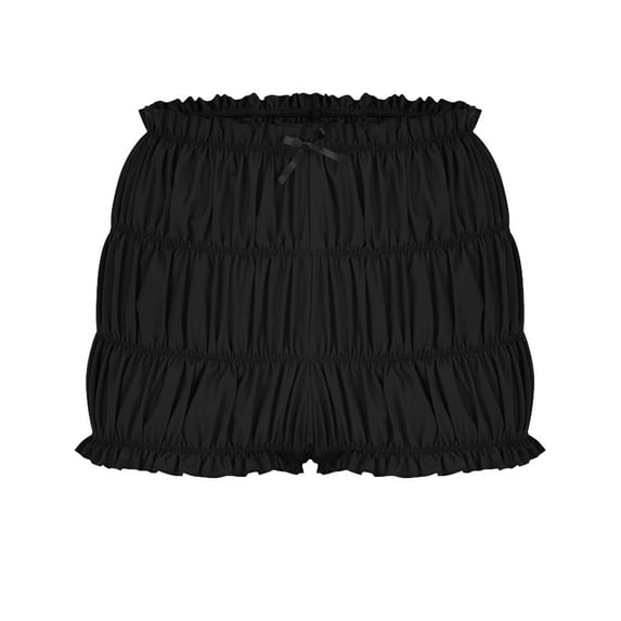 Hvot&aat Womens Ruffle Tiered Bloomers Bow Front Y2k Ruched Solid Color Mini Shorts Cute Lolita Layered Shorts