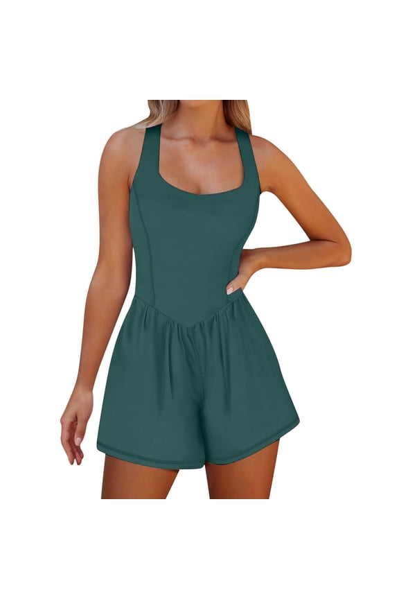 Womens Sleeveless Workout Romper 2-in-1 Athletic Tennis Golf Jumpsuits Casual Summer One Piece Outfit