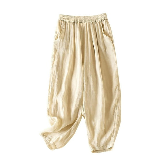 Hvot&aat Womens Solid Color Harem Pants Lightweight Soft Cropped Pants Elastic Waist Casual Trousers