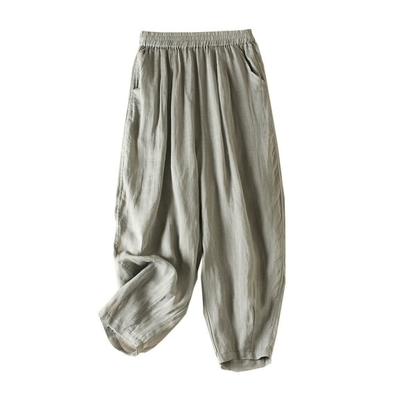 Hvot&aat Womens Solid Color Harem Pants Lightweight Soft Cropped Pants Elastic Waist Casual Trousers