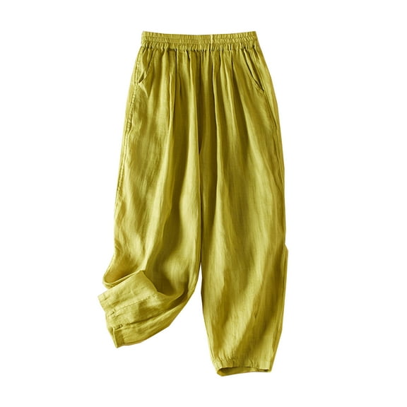 Hvot&aat Womens Solid Color Harem Pants Lightweight Soft Cropped Pants Elastic Waist Casual Trousers