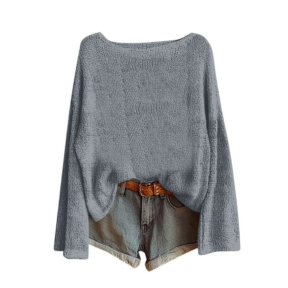 Hvot&aat Womens Solid Color Knitting Sweater Long Sleeve V Neck Classic Pullover Soft Lightweight Tops