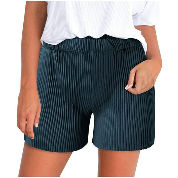 Hvot&aat Womens Solid Striped Shorts Elastic Waist Straight Shorts Soft Wide Leg Shorts Lightweight Lounge Shorts
