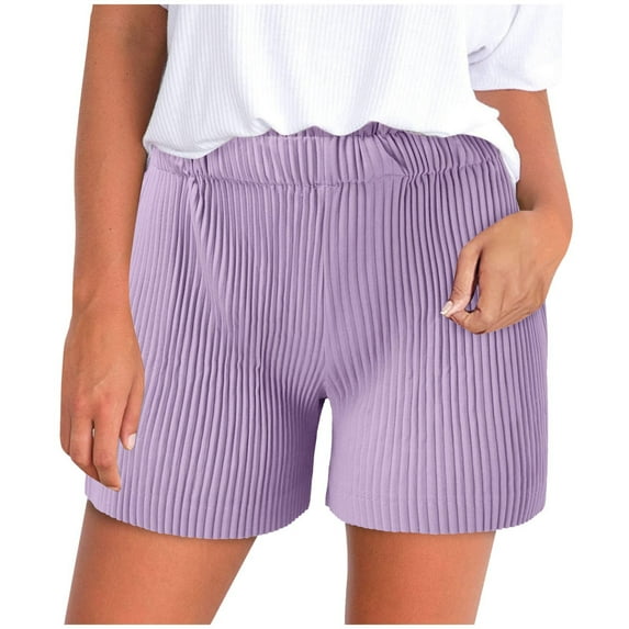 Hvot&aat Womens Solid Striped Shorts Elastic Waist Straight Shorts Soft Wide Leg Shorts Lightweight Lounge Shorts