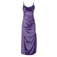 thumbnail image 1 of Hvot&aat Womens Spaghetti Straps Cowl Neck Satin Maxi Dress Sexy Backless Ruched High Slit Wedding Guests Cocktail Dresses, 1 of 6