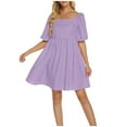 thumbnail image 1 of Hvot&aat Womens Square Neck Mini Dresses Casual 2025 Summer Puff Sleeve Cute A-Line Flwoy Babydoll Short Beach Dress, 1 of 3