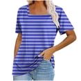 thumbnail image 1 of Hvot&aat Womens Square Neck Striped T-Shirt Short Sleeve Color Block Tunic Blouses Summer Casual Pullover Loose Tee Tops, 1 of 4