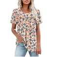 thumbnail image 1 of Hvot&aat Womens Summer Exotic Floral Printed T Shirts Casual Pleated Short Sleeve Blouses Loose Flowy Pullover, 1 of 6