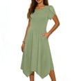 thumbnail image 1 of Hvot&aat Womens Summer Fashion A-Line Midi Dresses Flowy Irregular Skirt Cap Sleeve Dress Solid Color Beach Sundress, 1 of 5
