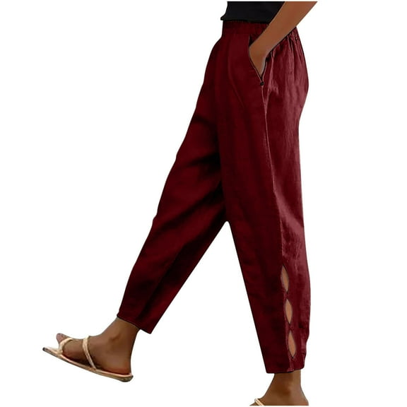 Hvot&aat Womens Summer Haren Pants Casual Solid Color Straight Leg Loose Pant Lightweight Beach Trousers