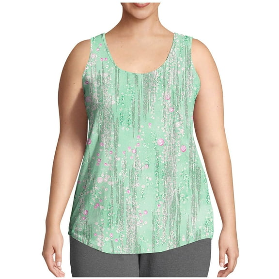 Hvot&aat Womens Summer Loose Fit Tank Tops Scoop Neck Sleeveless Tunic Tops Casual Flowy Curved Hem Blouses