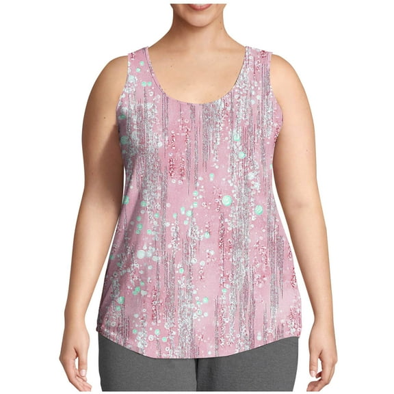 Hvot&aat Womens Summer Loose Fit Tank Tops Scoop Neck Sleeveless Tunic Tops Casual Flowy Curved Hem Blouses