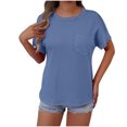 thumbnail image 1 of Hvot&aat Womens Summer Patchwork T-Shirts Casual Crewneck Short Sleeve Tees Summer Basic Tops with Pocket, 1 of 6