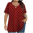 thumbnail image 1 of Hvot&aat Womens Summer Plus Size T-Shirts Casual Polka Dot Short Sleeve Tops Cross V Neck Loose Fit Tee, 1 of 5
