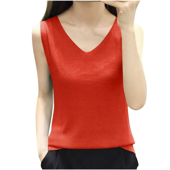 Hvot&aat Womens Summer Vest V Neck Wide Shoulder Straps Solid Color Tank Top Casual Oversize Textured Blouse