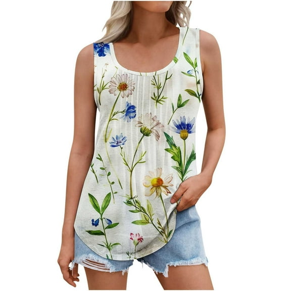 Hvot&aat Womens Tank Tops Summer Sleeveless Shell Edge Hem Loose Fit Pullover Casual Beach Vacation Clothes