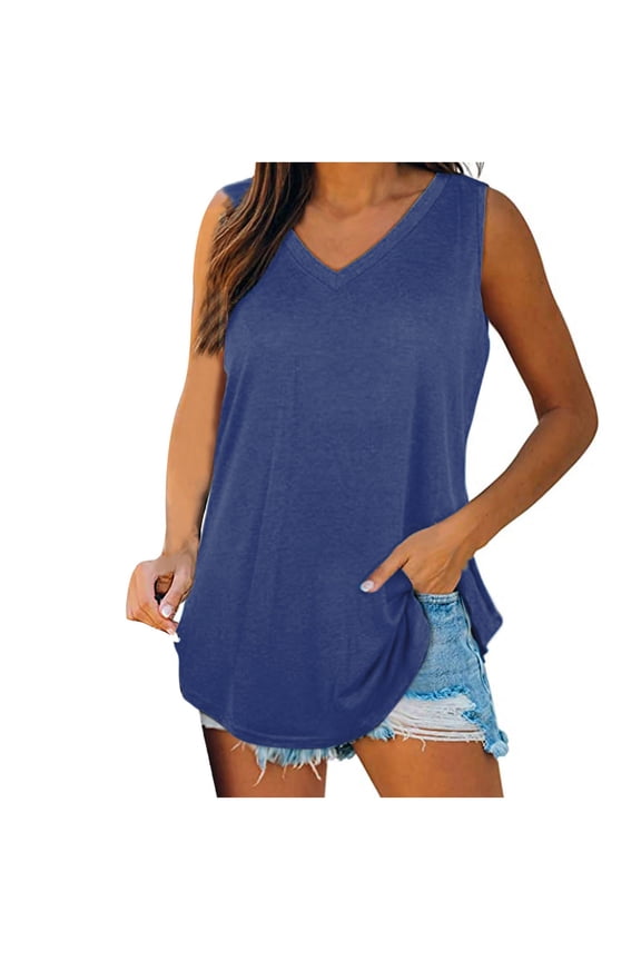 Womens Tank Tops V Neck Basic Solid Color Casual Flowy Summer Sleeveless Tunic Shirt