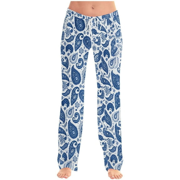 Hvot&aat Womens Trendy Patterned Ultra-Soft Long Pants Elastic Waist Drawstring Baggy Straight Leg Trousers