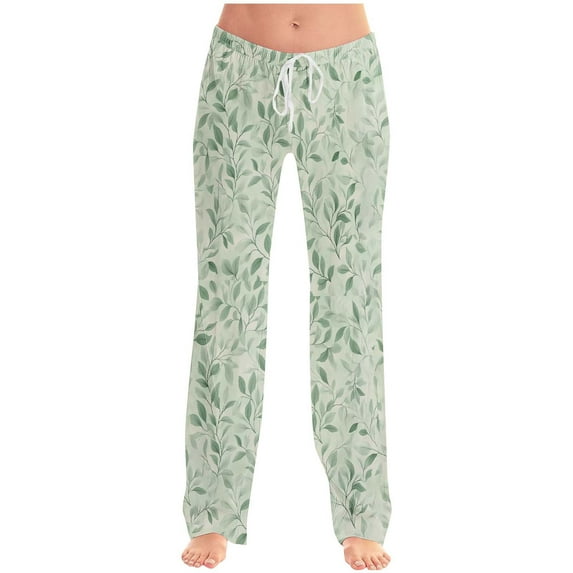 Hvot&aat Womens Trendy Patterned Ultra-Soft Long Pants Elastic Waist Drawstring Baggy Straight Leg Trousers