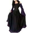 thumbnail image 1 of Hvot&aat Womens Victorian Dress Cold Shoulder Vintage Laceup Medieval Witch Floor Lenght Dresses Renaissance Costumes, 1 of 5