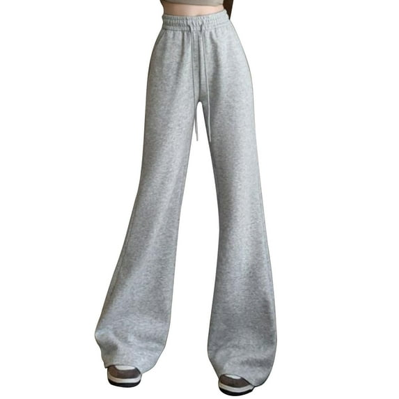 Hvot&aat Womens Wide Leg Pants Elastic High Waisted Bell Bottom Trousers Casual Solid Color Baggy Sweatpants