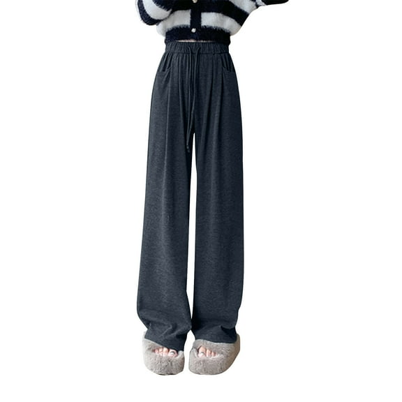 Hvot&aat Womens Wide Leg Pants Elastic High Waisted Bell Bottom Trousers Casual Solid Color Baggy Sweatpants