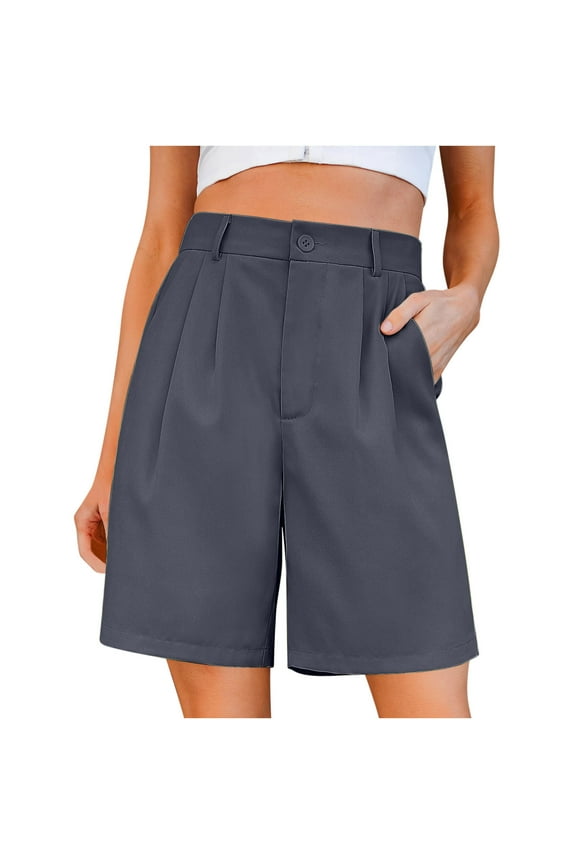 Womens Wide Leg Suit Shorts High-Waisted Straight Pants Dressy Business Casual Shorts with Pockets