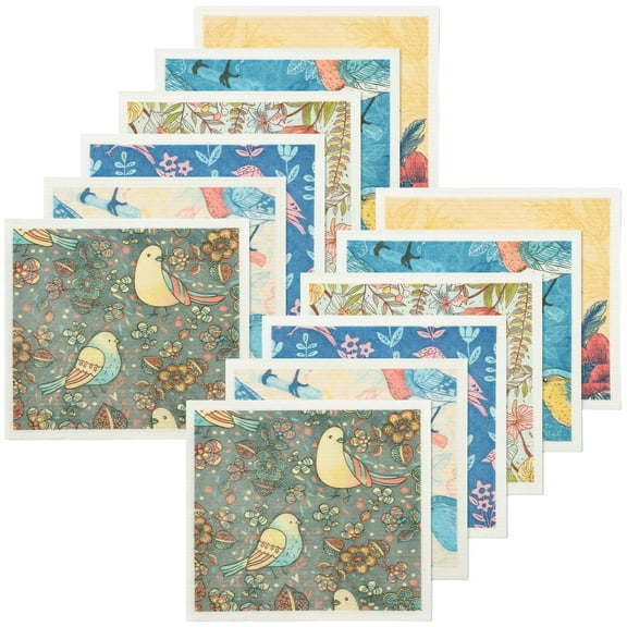 Hvxrjkn 12Pcs Swedish Dishcloths Reusable Kitchen Dish Towels Absorbent Dishcloths Washable Soft Cellulose Sponge Cloths 7.7 x 6.7in Kitchen Wash Rag for Washing Dishes