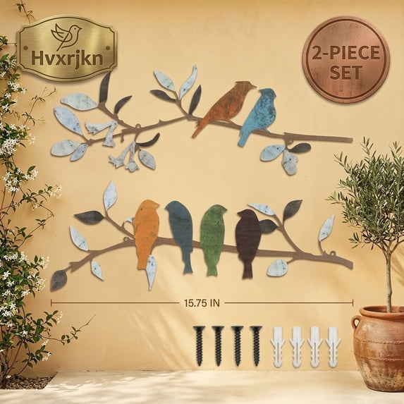 Hvxrjkn 2 Pcs Metal Bird Wall Art Realistic Bird Wall Art Decorative Metal Bird Wall Decor Easy to Install Bird Art Wall Decor for Home Balcony Indoor Outdoor